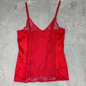 Vintage Vanity Fair Red Lace Trim Camisole Adjustable Strap Size 34 Lingerie Top